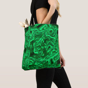 Long curved strokes forming star on green metallic tote bag
