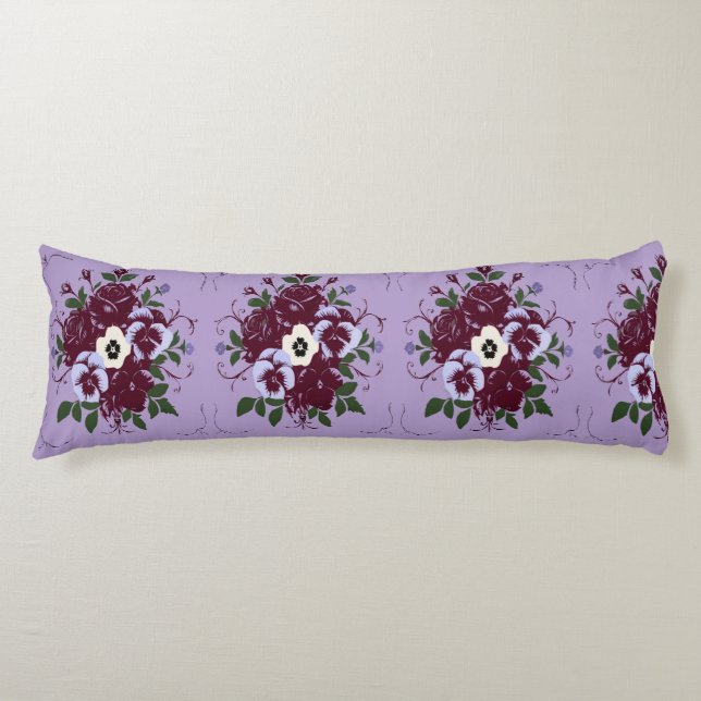 Long Decorative Violet Bouquet Throw Pillow (Front)
