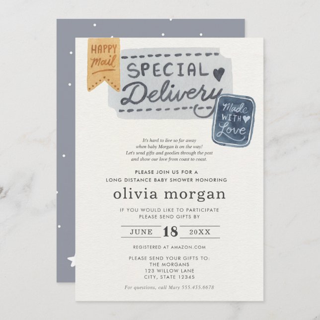 Long Distance Baby Shower by Mail Invitation (Front/Back)