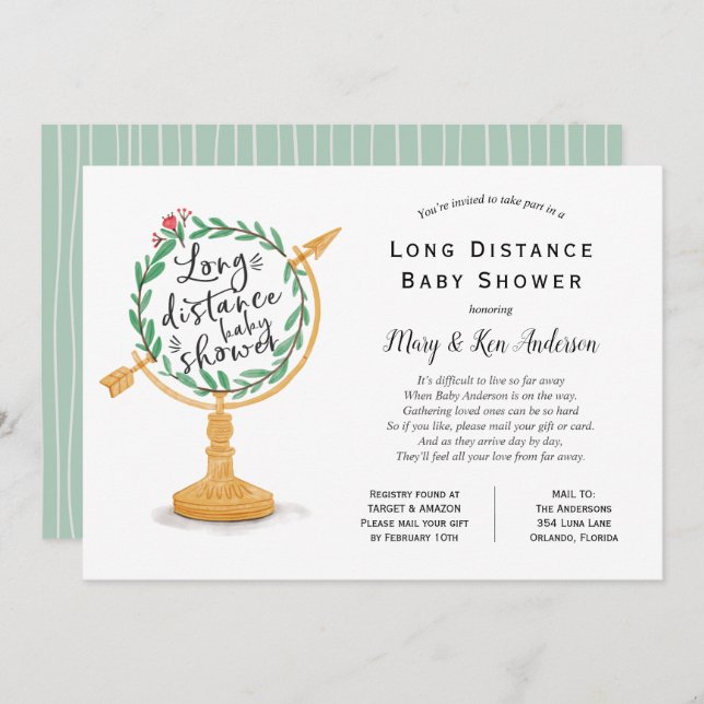 Long Distance Baby Shower by Mail Invitation (Front/Back)
