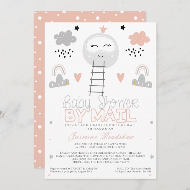 Long Distance Baby Shower Pathway to the Moon Invitation (Front/Back)