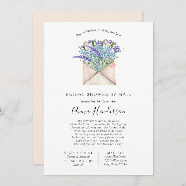 Long Distance Bridal Shower by Mail Invitation (Front/Back)