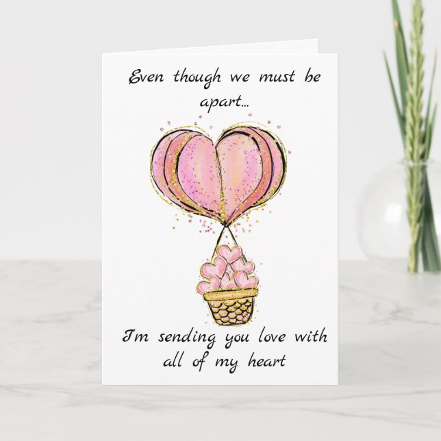 Long Distance Love Hot Air Balloon Valentine's Day Holiday Card (Front)
