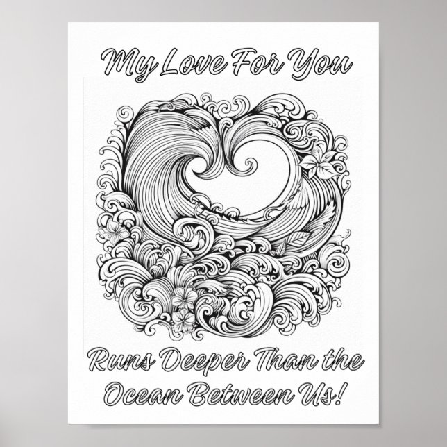 Long distance Love Quote Adult Colouring Poster (Front)