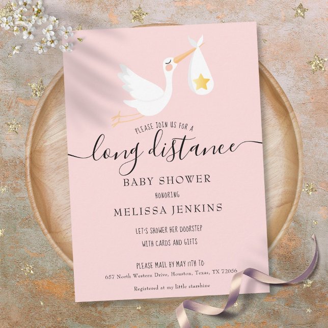 Long Distance Shower By Mail Pink Baby Girl Invitation (Long Distance Shower By Mail Pink Baby Girl Invitation)