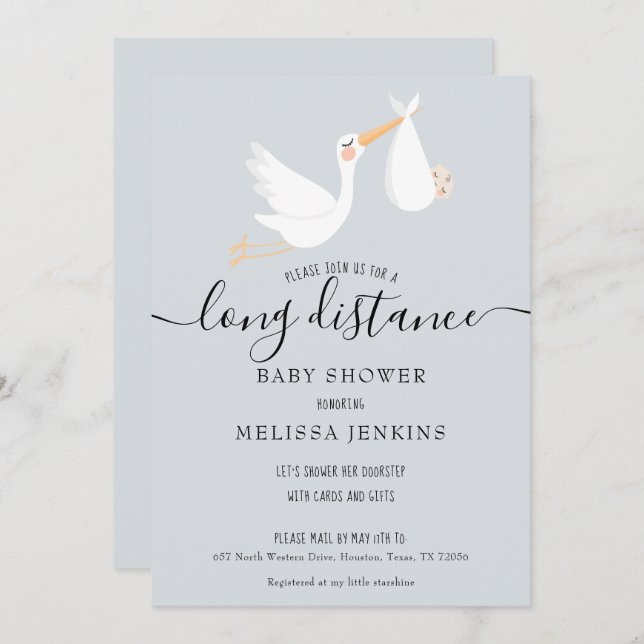 Long Distance Shower / Sprinkle By Mail Invitation (Front/Back)