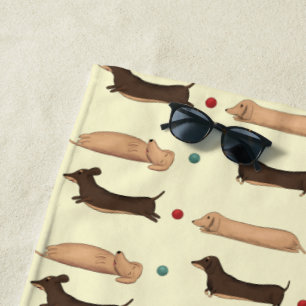 Long Dogs - Dachshunds Yellow and Red Beach Towel