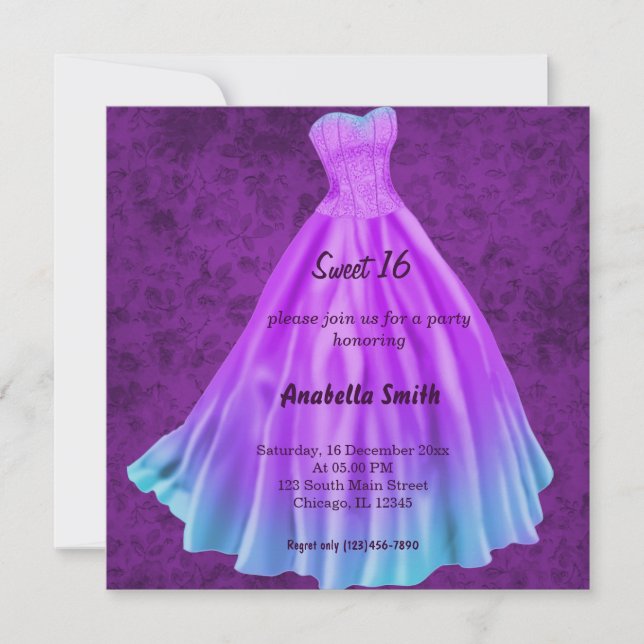 Long dress Sweet 16 (Purple) Invitation (Front)