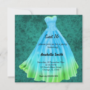 Long dress Sweet 16 (Turquoise) Invitation