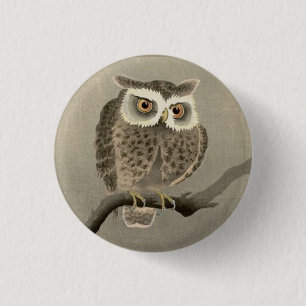 long-eared owl 3 cm round badge