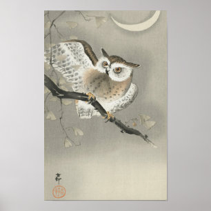 Long-Eared Owl in Ginkgo by Ohara Koson  Poster