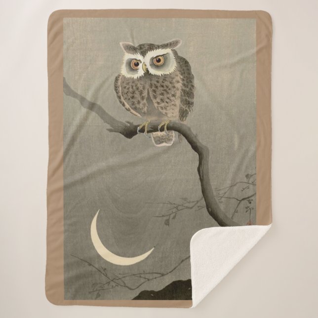 long-eared owl print sherpa blanket (Front)
