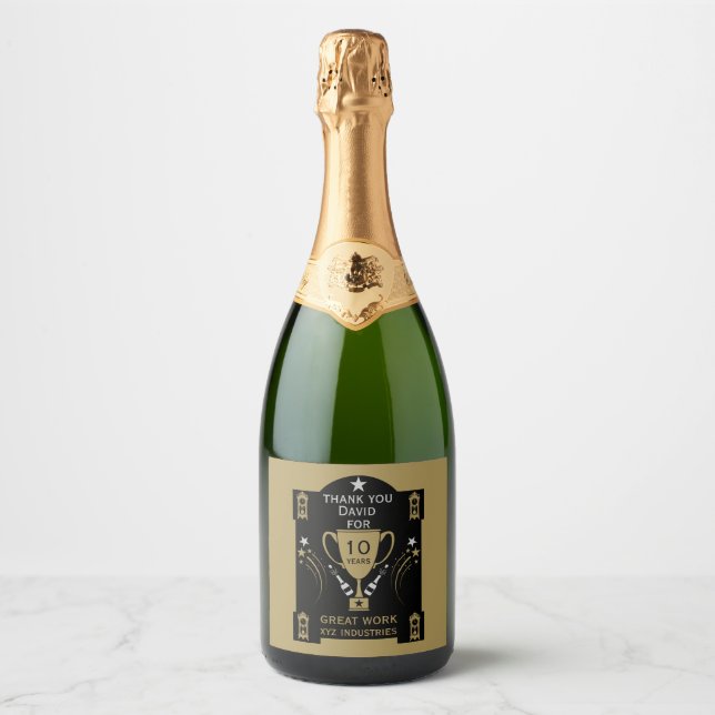 Long Employment Service Recognition Sparkling Wine Label (Front)