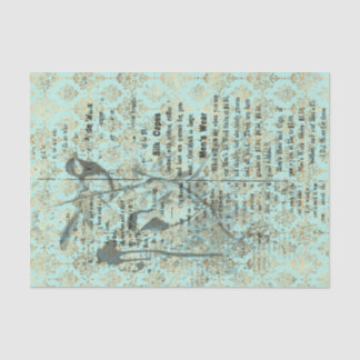 Long French Vintage Teal Bird Tissue Paper