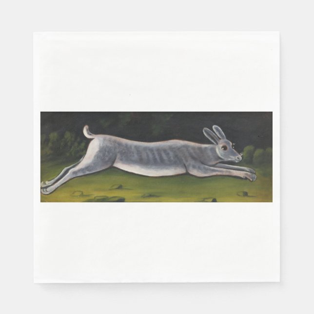 Long Grey Rabbit Jumping Over Fields Napkin (Front)