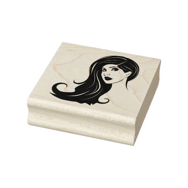 Long Hair Beautiful Woman Fashion Makeup Art  Rubber Stamp (Stamp)