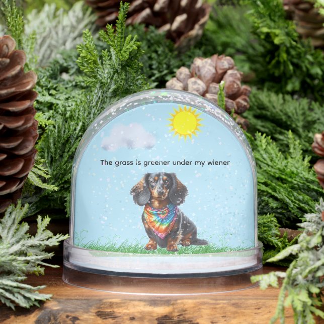 LONG HAIR BLACK AND TAN DACHSHUND SNOWGLOBE (Winter)