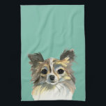 Long Hair Chihuahua Dog Watercolor Portrait Tea Towel<br><div class="desc">Watercolor painting of a cute long hair chihuahua dog. It has light and dark brown fur and white chest. Perfect design for dog lovers and chihuahua owners!</div>