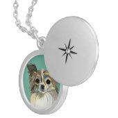 Long Hair Chihuahua Watercolor Portrait Silver Plated Necklace (Front Right)