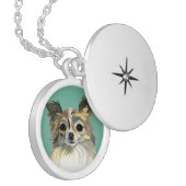 Long Hair Chihuahua Watercolor Portrait Silver Plated Necklace (Front Left)
