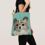 Long Hair Chihuahua Watercolor Portrait Tote Bag<br><div class="desc">This is a detailed watercolor painting of a face of a long hair chihuahua dog. It has light and dark brown fur and white chest.</div>