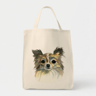 Long Hair Chihuahua Watercolor Portrait Tote Bag