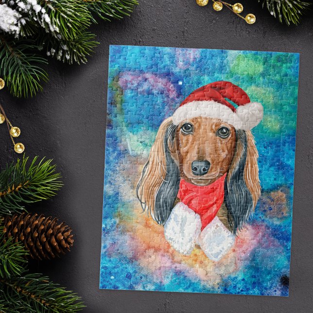 Long Hair Dachshund Breed Dog Christmas Jigsaw Puzzle (Creator Uploaded)