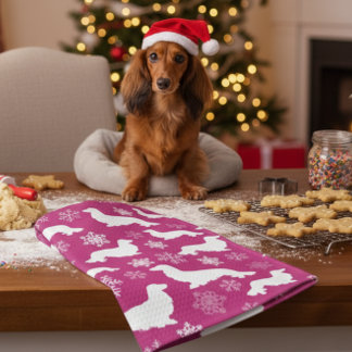 Long Hair Dachshund Christmas Gift Fuchsia Tea Towel