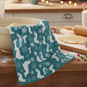 Long Hair Dachshund Christmas Gift Teal Tea Towel