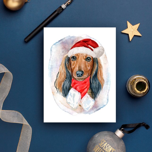 Long Hair Dachshund Christmas Gifts For Dog Lovers Holiday Postcard (Creator Uploaded)