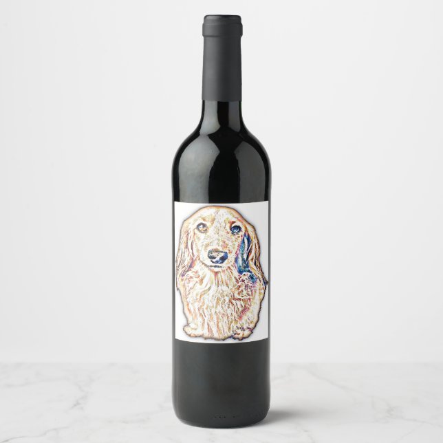 Long Hair Dachshund Gifts Cute Doxie Wiener Dog Lo Wine Label (Front)