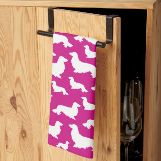 Long Hair Dachshund Hot Pink Kitchen Towel