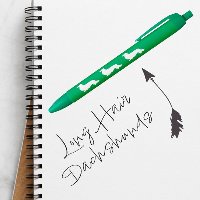 Long Hair Dachshund Ink Pen Green  (Long hair dachshund ink pen - nice wiener dog loving gift)