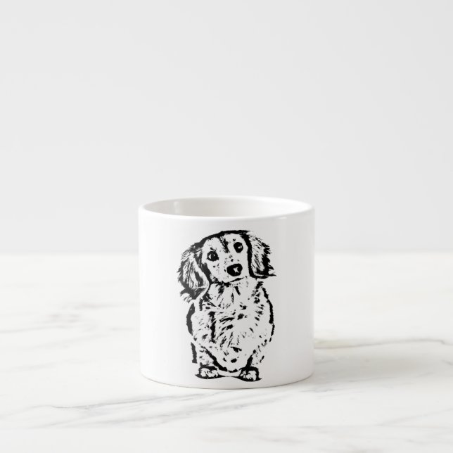 Long Hair Dachshund Lover Gift Doxie Mom Dad Cute Espresso Cup (Front)
