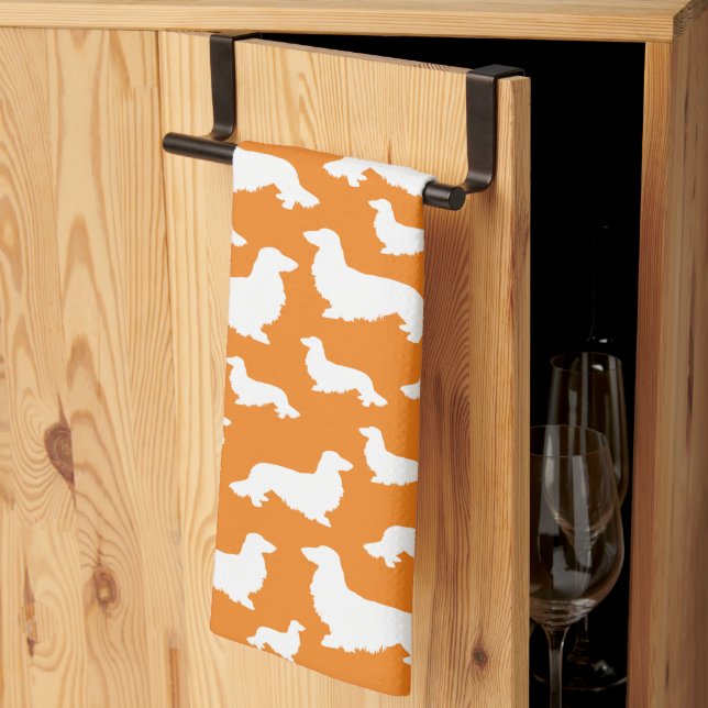 Long Hair Dachshund Orange Kitchen Towel (Thirds Fold)