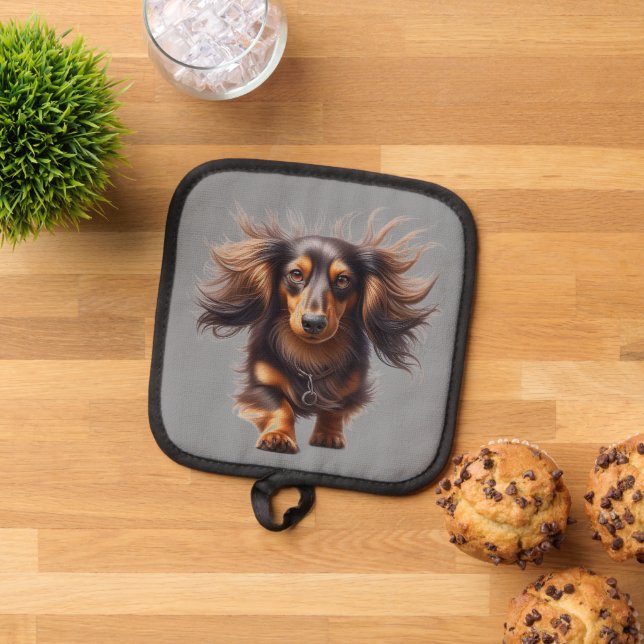 Long Hair Dachshund Pot Holder (Top Down)