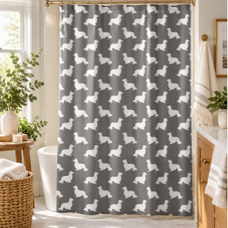 Long Hair Dachshund Shower Curtain Grey Bathroom