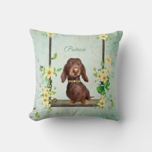 Long Hair Dachshund Spring Throw Pillow