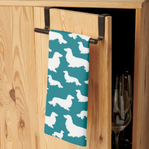 Long Hair Dachshund Teal Wiener Dog Kitchen Towel