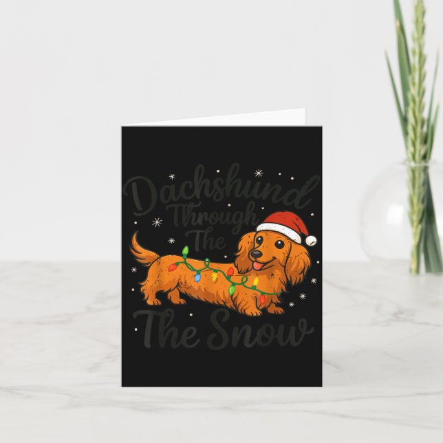 Long Hair Dachshund Through Snow Christmas Pajamas Card (Front)