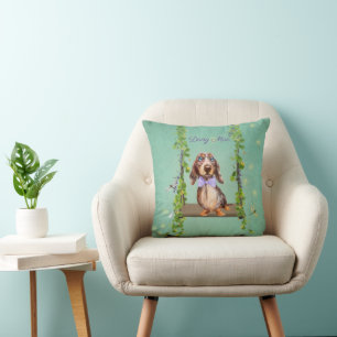 Long Hair Dapple Dachshund Spring Throw Pillow
