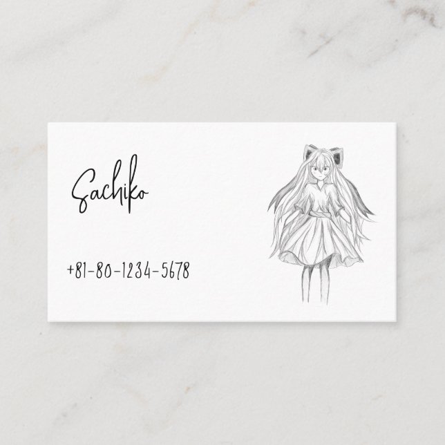 Long Hair Girl With Ribbon Business Card (Front)