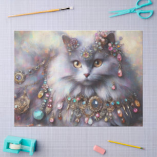 Long Hair Grey Nebelung Cat Kitty Decoupage Tissue Paper