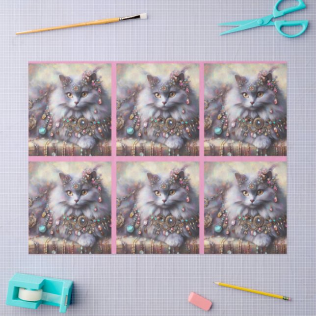 Long Hair Grey Nebelung Cat Kitty Decoupage Tissue Paper (Craft)