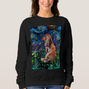 Long Hair Red Brown Dachshund Starry Night Dog Art Sweatshirt