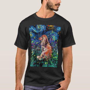Long Hair Red Brown Dachshund Starry Night Dog Art T-Shirt