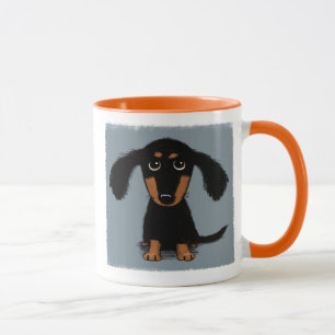 Long Haired Black and Tan Dachshund Puppy Dog Mug
