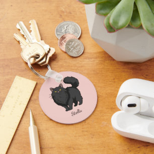 Long Haired Black Cat Mum Personalised Key Ring