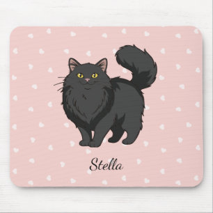 Long Haired Black Cat Personalised Mouse Pad