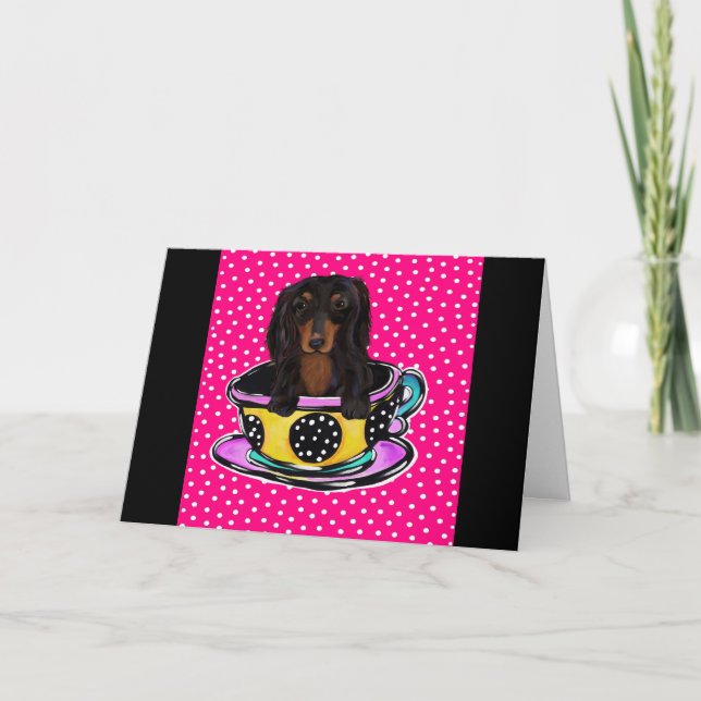 Long Haired Black Dachshund Card (Front)